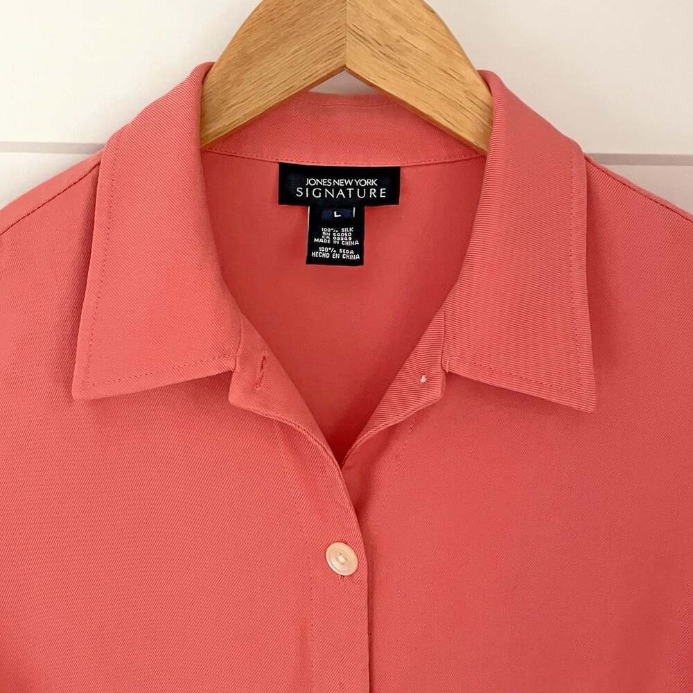 Jones NY Signature 100% Silk Womens L Long Sleeve Shirt Salmon Workwear Button - Picture 4 of 16